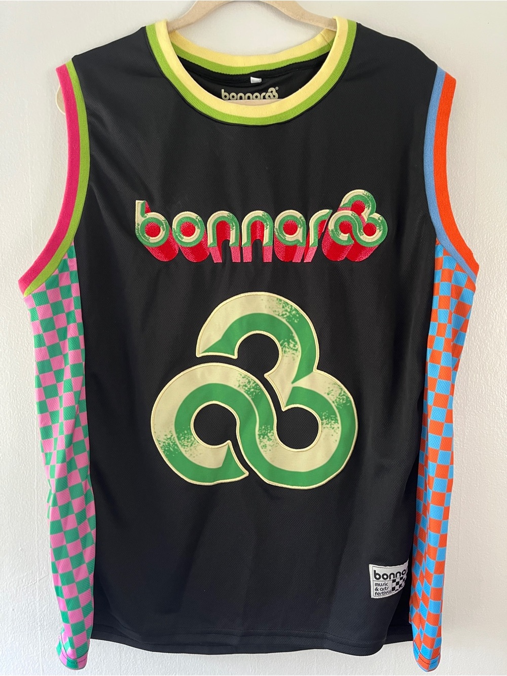 Black Sleeveless BonarooJersey with Multicolor Neon Trim
